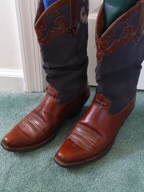 Unisex Ariat Brown Leather and Dark Fabric Western Boots